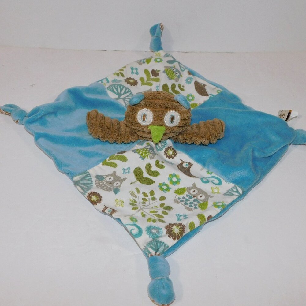 Maison Chic Owl Security Blanket Brown Blue Plush Rattle Baby lovey nunu Soother